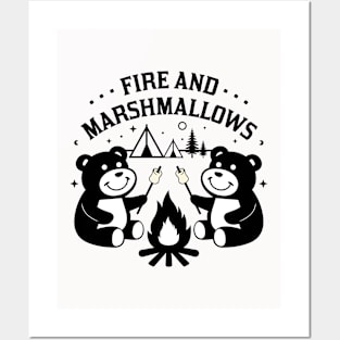 Fire and Marshmallows Camping Bear Posters and Art
